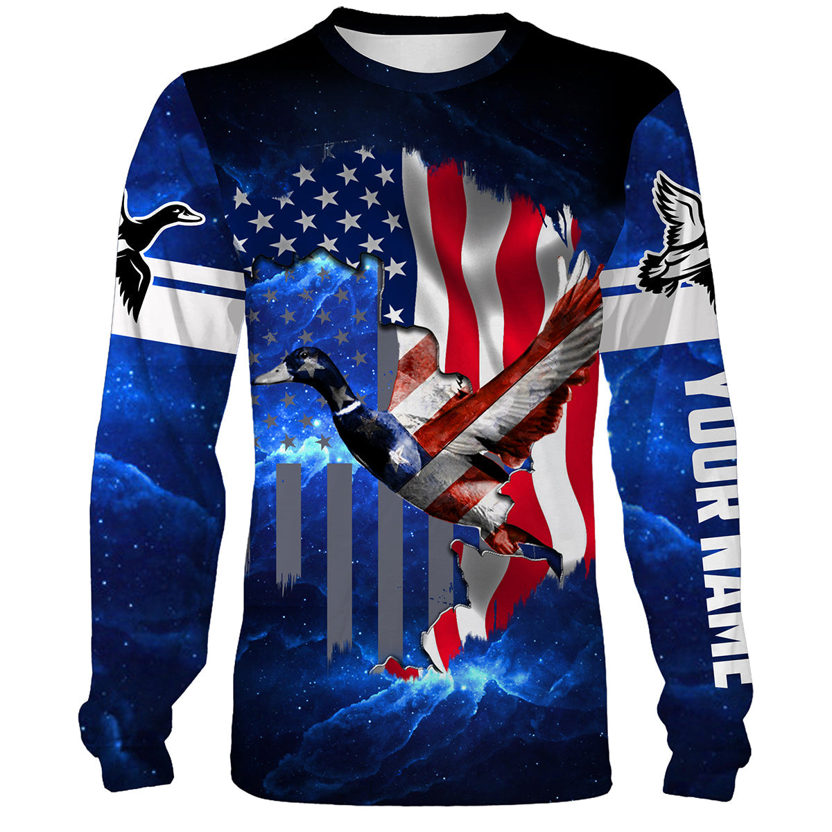 Duck hunting American flag patriotic 3d galaxy camo shirts- Personalized Hunting gift NQSD19