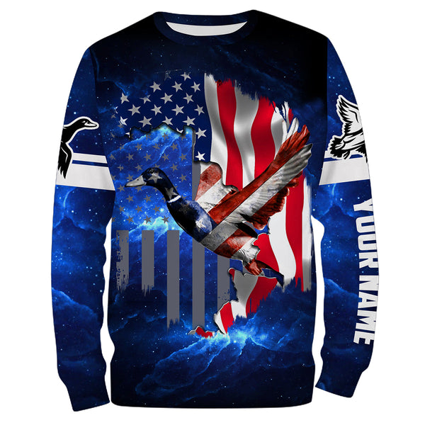 Duck hunting American flag patriotic 3d galaxy camo shirts- Personalized Hunting gift NQSD19