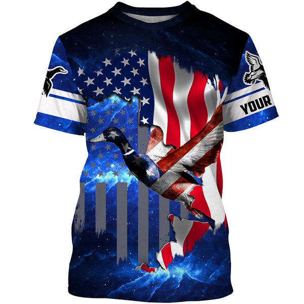 Duck hunting American flag patriotic 3d galaxy camo shirts- Personalized Hunting gift NQSD19