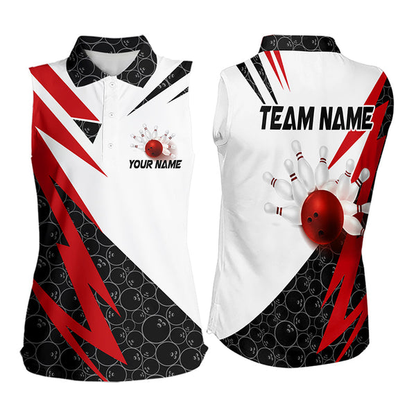 Black and White Bowling Sleeveless Polo Shirt Custom Lightning Team bowling jerseys | Red NQS9324