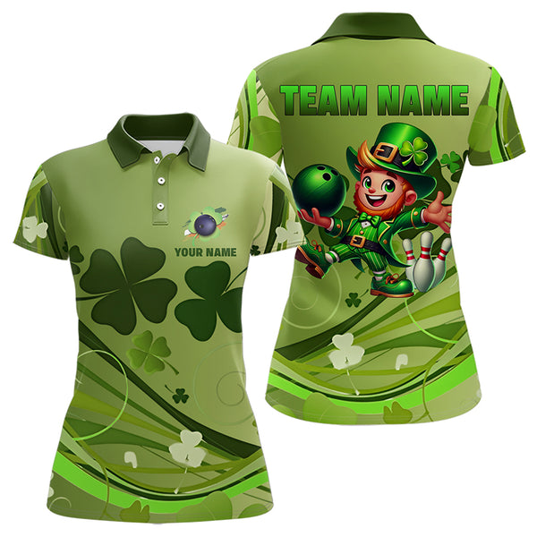 Green shamrock Lucky Women Bowling Polo, Quarter Zip Shirts Custom St Patrick Day Team bowling Shirts NQS9328