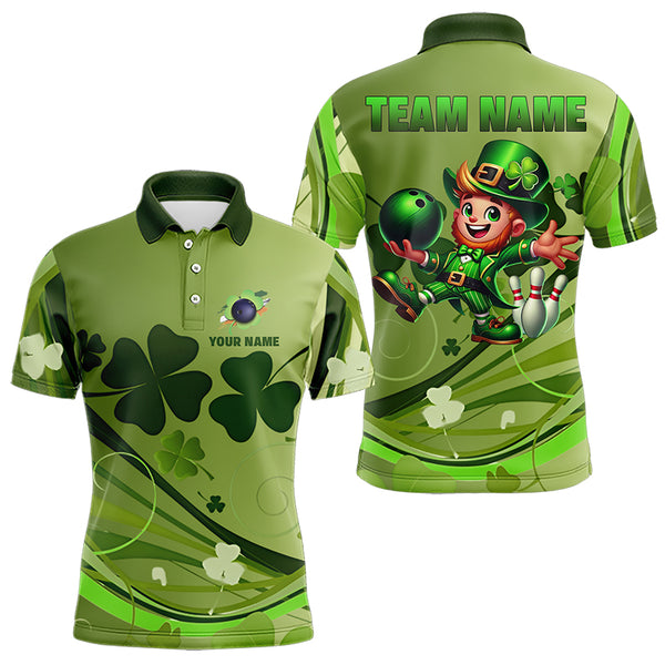 Green shamrock Lucky Men Bowling Polo, Quarter Zip Shirts Custom St Patrick Day Team bowling Shirts NQS9328