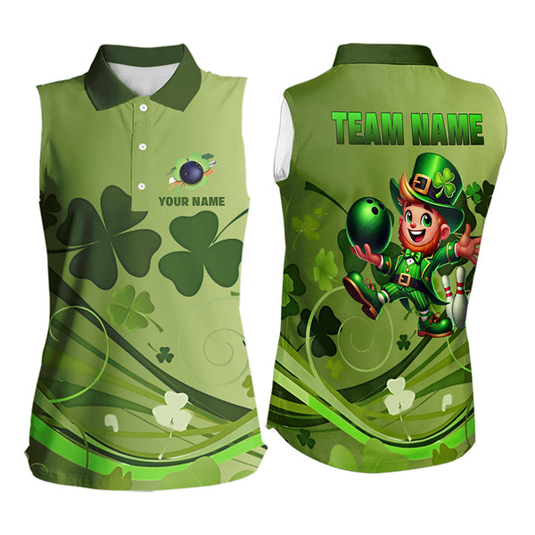 Green shamrock Lucky Bowling Sleeveless Polo Shirt Custom St Patrick Day Team bowling Shirts NQS9328
