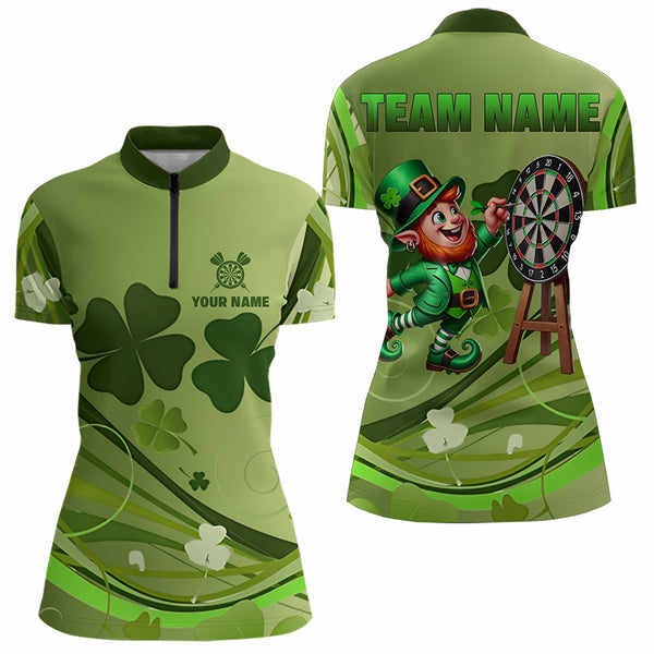 Green shamrock Lucky Dart Polo, Quarter Zip Shirt For Women Custom St Patrick Day Dart Jersey For Team NQS9329