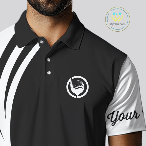 Mens polo golf shirts custom name black and white golf shirt, team golf shirts mens NQS9844