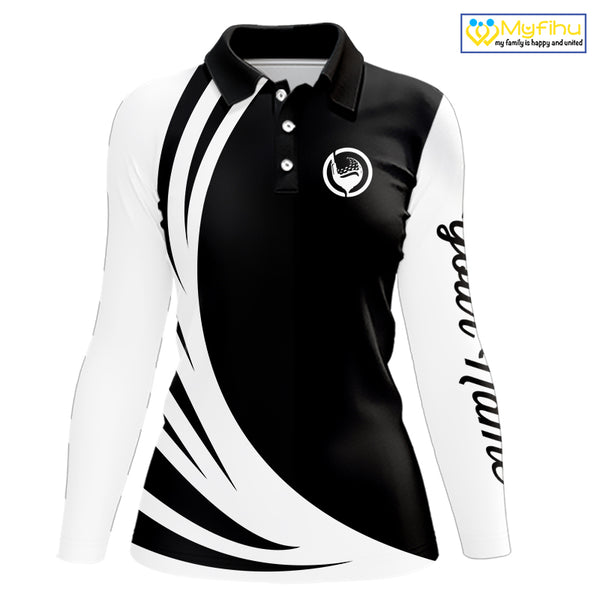 Women golf polo shirt custom name black and white golf shirt, team golf shirts ladies NQS9844