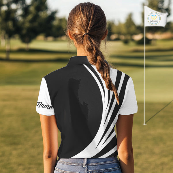 Women golf polo shirt custom name black and white golf shirt, team golf shirts ladies NQS9844