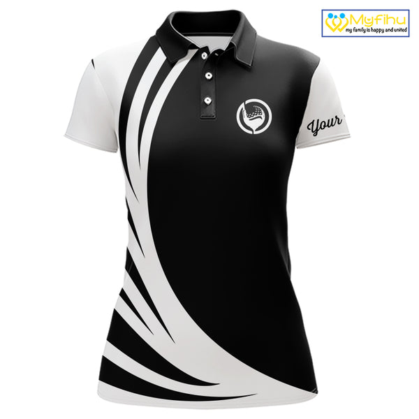 Women golf polo shirt custom name black and white golf shirt, team golf shirts ladies NQS9844
