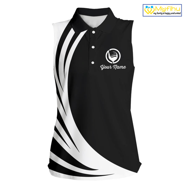 Women sleeveless polo shirt custom name black and white golf shirt, team golf shirts ladies NQS9844