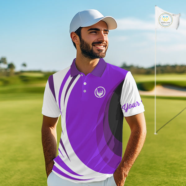 Mens polo golf shirts custom name purple and white golf shirt, team golf shirts mens NQS9845