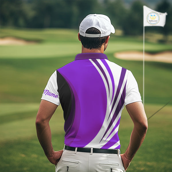 Mens polo golf shirts custom name purple and white golf shirt, team golf shirts mens NQS9845