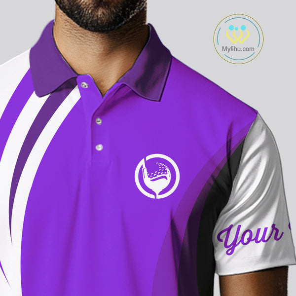 Mens polo golf shirts custom name purple and white golf shirt, team golf shirts mens NQS9845
