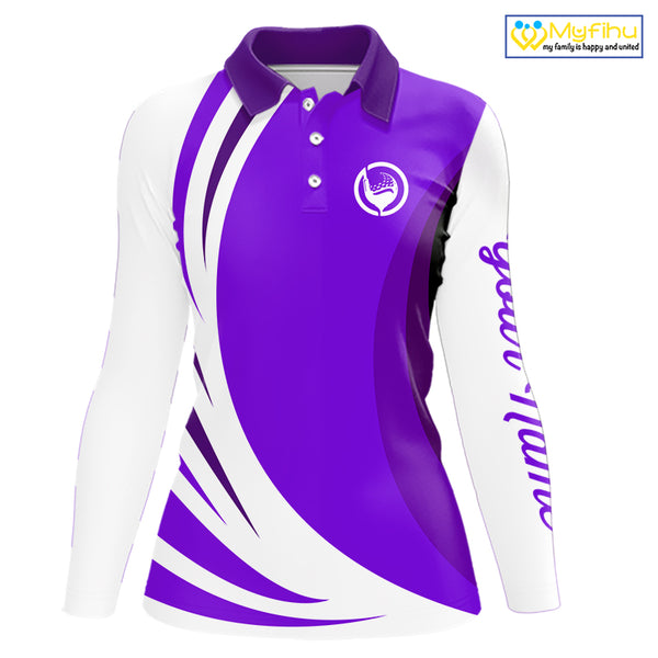 Women golf polo shirt custom name purple and white golf shirt, team golf shirts ladies NQS9845