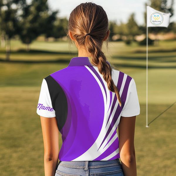 Women golf polo shirt custom name purple and white golf shirt, team golf shirts ladies NQS9845