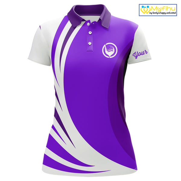 Women golf polo shirt custom name purple and white golf shirt, team golf shirts ladies NQS9845