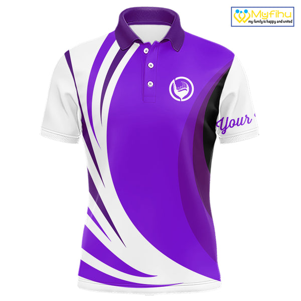 Mens polo golf shirts custom name purple and white golf shirt, team golf shirts mens NQS9845