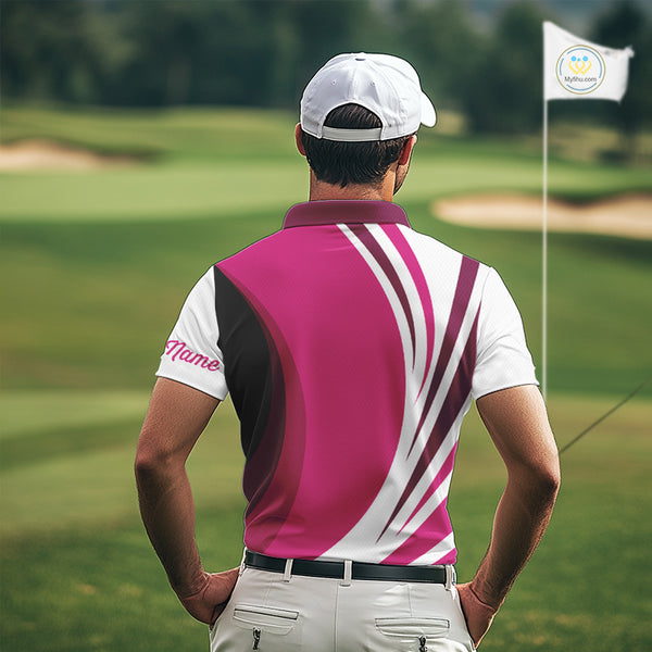 Mens polo golf shirts custom name pink and white golf shirt, team golf shirts mens NQS9846