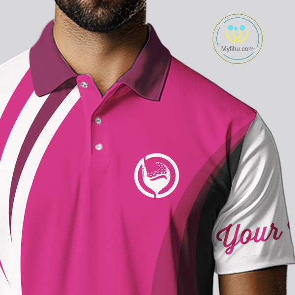 Mens polo golf shirts custom name pink and white golf shirt, team golf shirts mens NQS9846