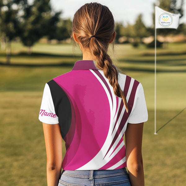 Women golf polo shirt custom name pink and white golf shirt, team golf shirts ladies NQS9846