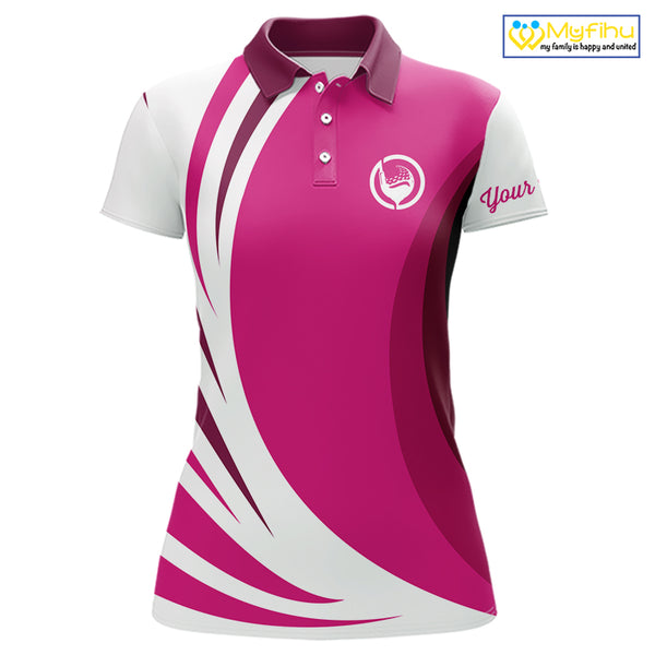 Women golf polo shirt custom name pink and white golf shirt, team golf shirts ladies NQS9846