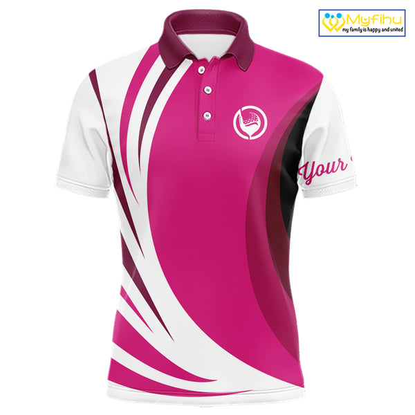 Mens polo golf shirts custom name pink and white golf shirt, team golf shirts mens NQS9846