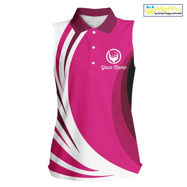 Women sleeveless polo shirt custom name pink and white golf shirt, team golf shirts ladies NQS9846