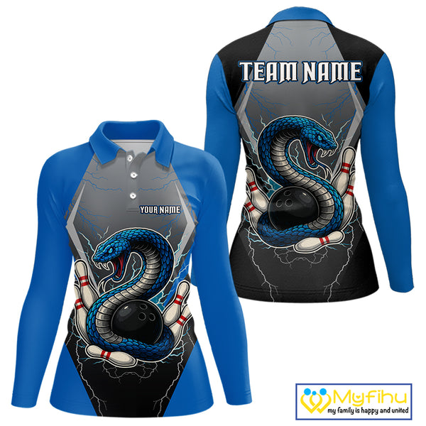 Blue Lightning Thunder Cobra Snake Custom Bowling Shirts For Women, Bowling Team Shirt With Names NQS9851