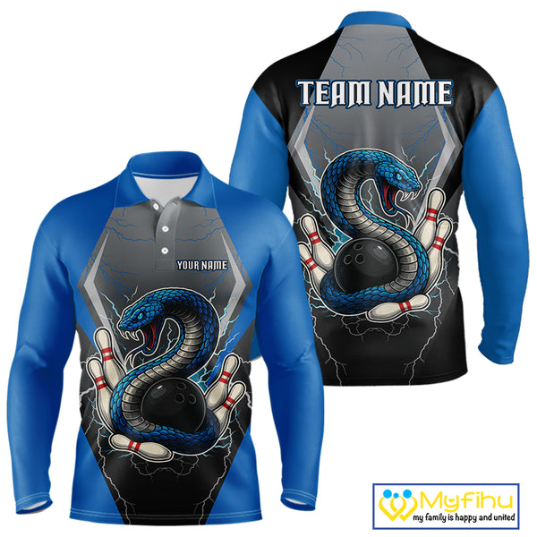 Blue Lightning Thunder Cobra Snake Custom Bowling Shirts For Men, Bowling Team Shirt With Names NQS9851