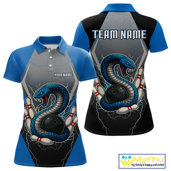 Blue Lightning Thunder Cobra Snake Custom Bowling Shirts For Women, Bowling Team Shirt With Names NQS9851