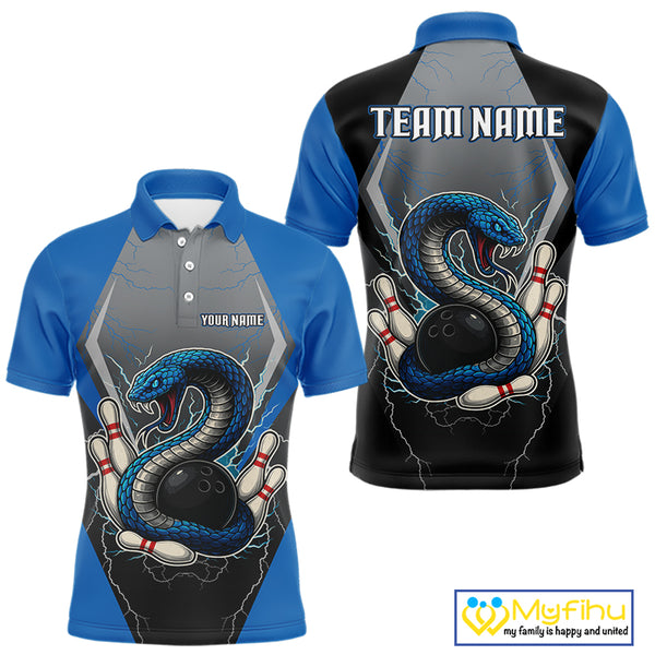 Blue Lightning Thunder Cobra Snake Custom Bowling Shirts For Men, Bowling Team Shirt With Names NQS9851