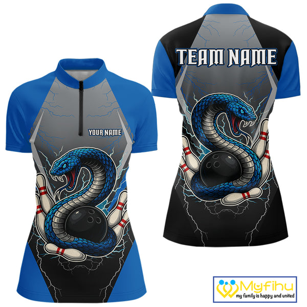 Blue Lightning Thunder Cobra Snake Custom Bowling Shirts For Women, Bowling Team Shirt With Names NQS9851