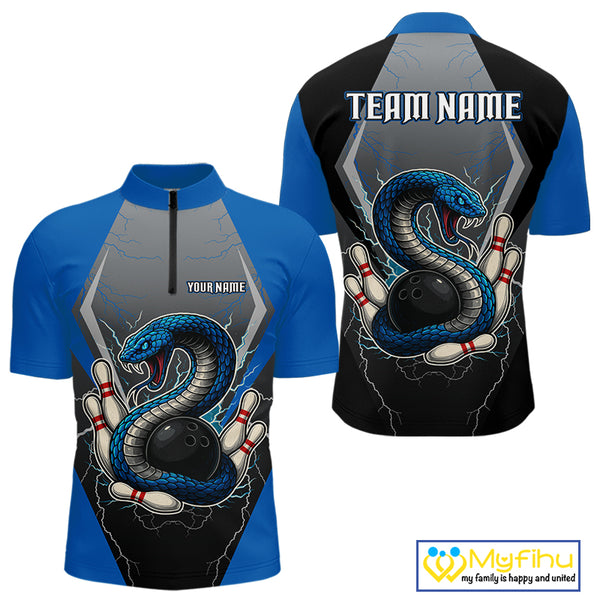 Blue Lightning Thunder Cobra Snake Custom Bowling Shirts For Men, Bowling Team Shirt With Names NQS9851