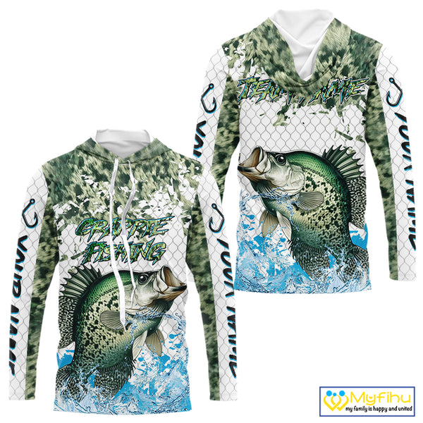 Crappie fishing green scales UV protection custom hooded sun shirt, Crappie fishing jerseys NQS10228