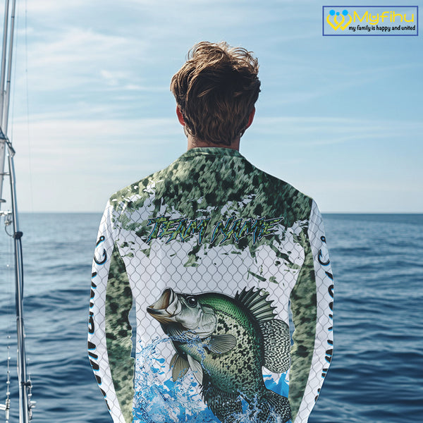 Crappie fishing green scales UV protection custom hooded sun shirt, Crappie fishing jerseys NQS10228