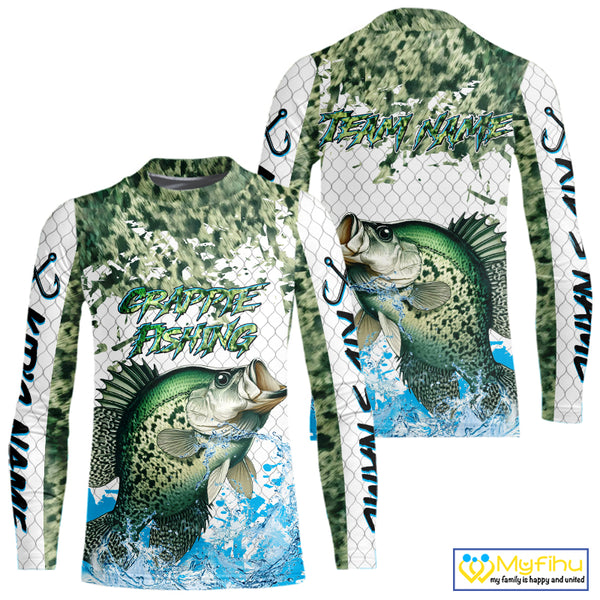Crappie fishing green scales UV protection custom hooded sun shirt, Crappie fishing jerseys NQS10228
