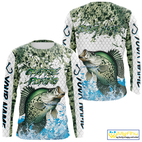 Crappie fishing green scales UV protection custom hooded sun shirt, Crappie fishing jerseys NQS10228