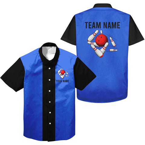 Personalized Blue Black Retro Bowling hawaiian shirts Custom vintage Team button up shirts NQS6802