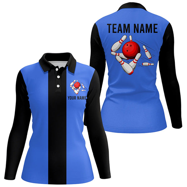 Personalized Blue Black Retro Bowling Polo shirt For women custom vintage bowling team jerseys NQS6802