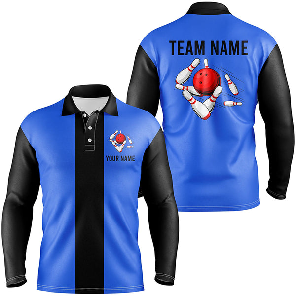 Personalized Blue Black Retro Bowling Polo Shirts For Men custom vintage bowling team jerseys NQS6802
