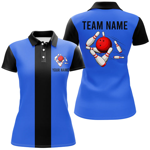 Personalized Blue Black Retro Bowling Polo shirt For women custom vintage bowling team jerseys NQS6802