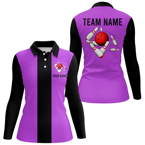 Personalized Purple Black Retro Bowling Polo shirt For women custom vintage bowling team jerseys NQS6803
