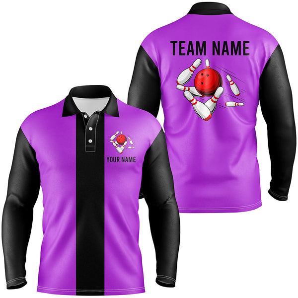 Personalized Purple Black Retro Bowling Polo Shirts For Men custom vintage bowling team jerseys NQS6803