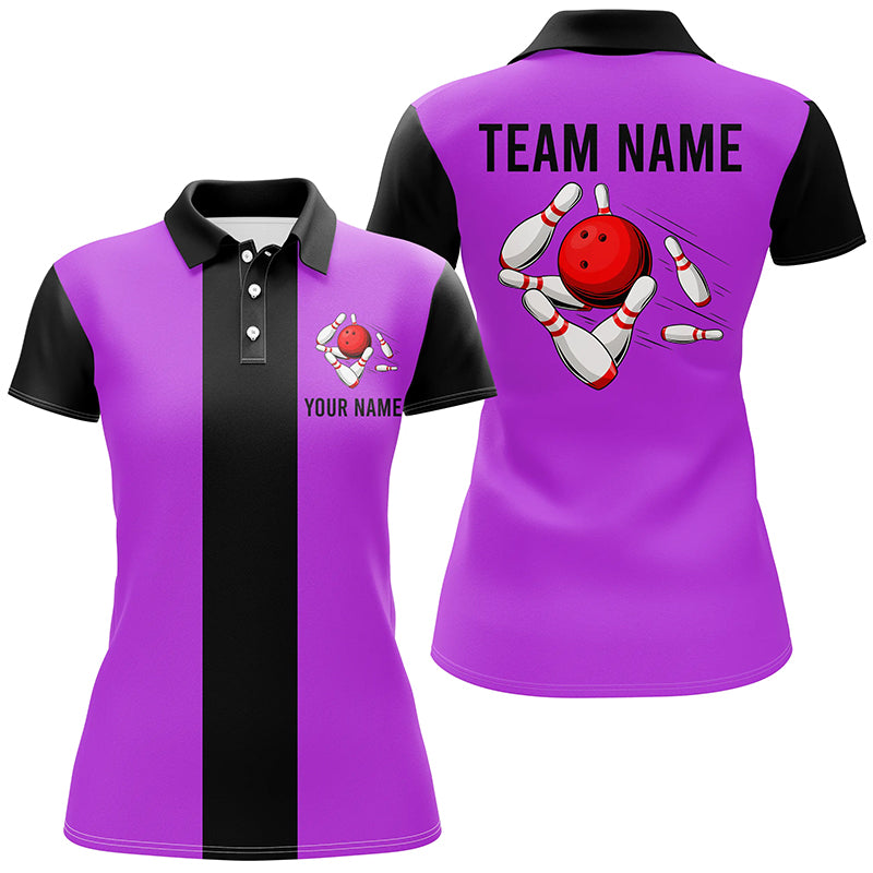 Personalized Purple Black Retro Bowling Polo shirt For women custom vintage bowling team jerseys NQS6803