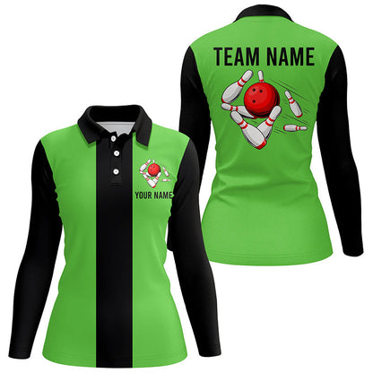 Personalized Green Black Retro Bowling Polo shirt For women custom vintage bowling team jerseys NQS6804