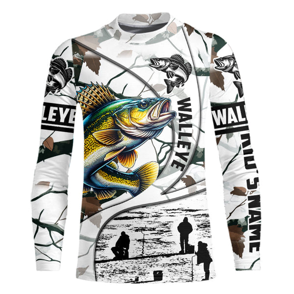 Ice fishing walleye winter camo ice fishing clothing Custom name  fishing shirt, gift for fisherman NQS2590