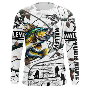 Ice fishing walleye winter camo ice fishing clothing Custom name  fishing shirt, gift for fisherman NQS2590