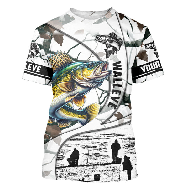 Ice fishing walleye winter camo ice fishing clothing Custom name  fishing shirt, gift for fisherman NQS2590