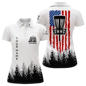 Black and White American flag Women disc golf polo shirt custom patriotic disc golf basket team outfit NQS9127