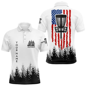 Black and White American flag Mens disc golf polo shirts custom patriotic disc golf basket team outfit NQS9127