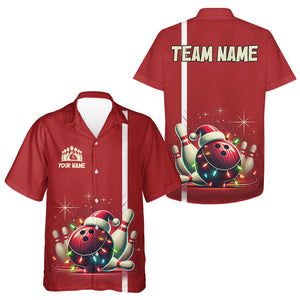 Retro Red Christmas Bowling Hawaiian Shirt Custom Xmas Team Bowling button up shirts NQS9128